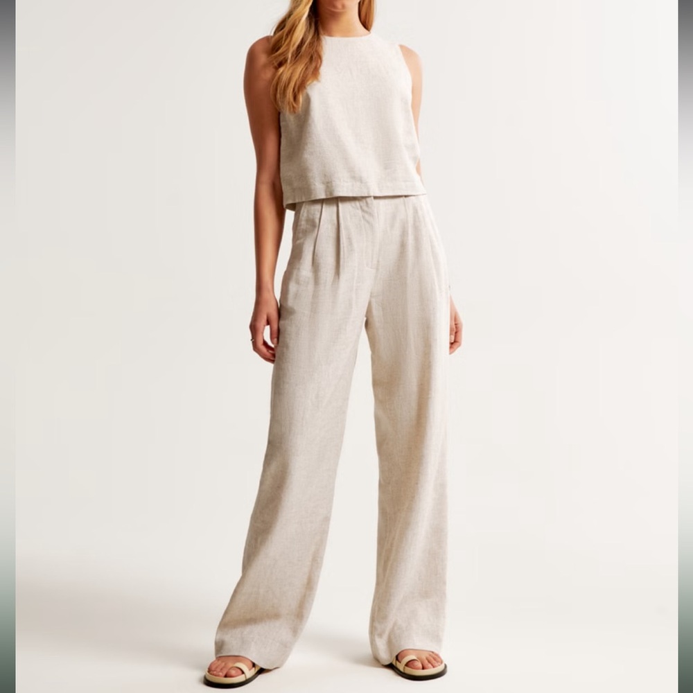 Abercrombie Linen blend tailored wide leg pant NWT